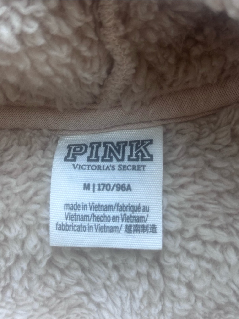 PINK Victoria’s Secret Sherpa Hoodie Medium Cream Teddy Fleece Pullover Cozy - Picture 2 of 4